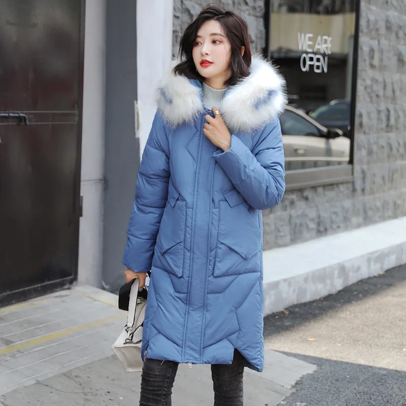 

INS Fashion 2019 Fall And Winter Clothes New Style Women's Korean-style Slim Fit Mid-length Large Fur Collar down Cotton Coat Wo
