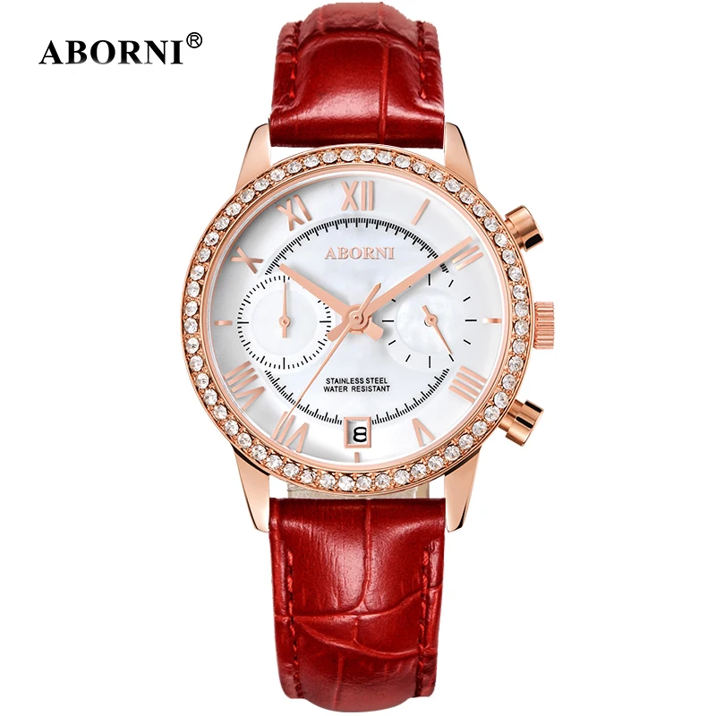 

ABORNI Fashion Casual Women Watches Top Luxury Brand Ladies Leather Strap Waterproof Quartz Watches Lady Clock Relogio Feminino