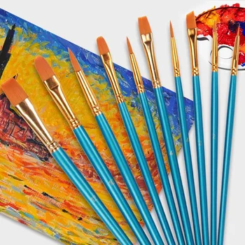 

10Pcs/Set Watercolor Gouache Paint Brushes Different Shape Round Pointed Tip Nylon Hair Artist Painting Brush Pen Craft Sets