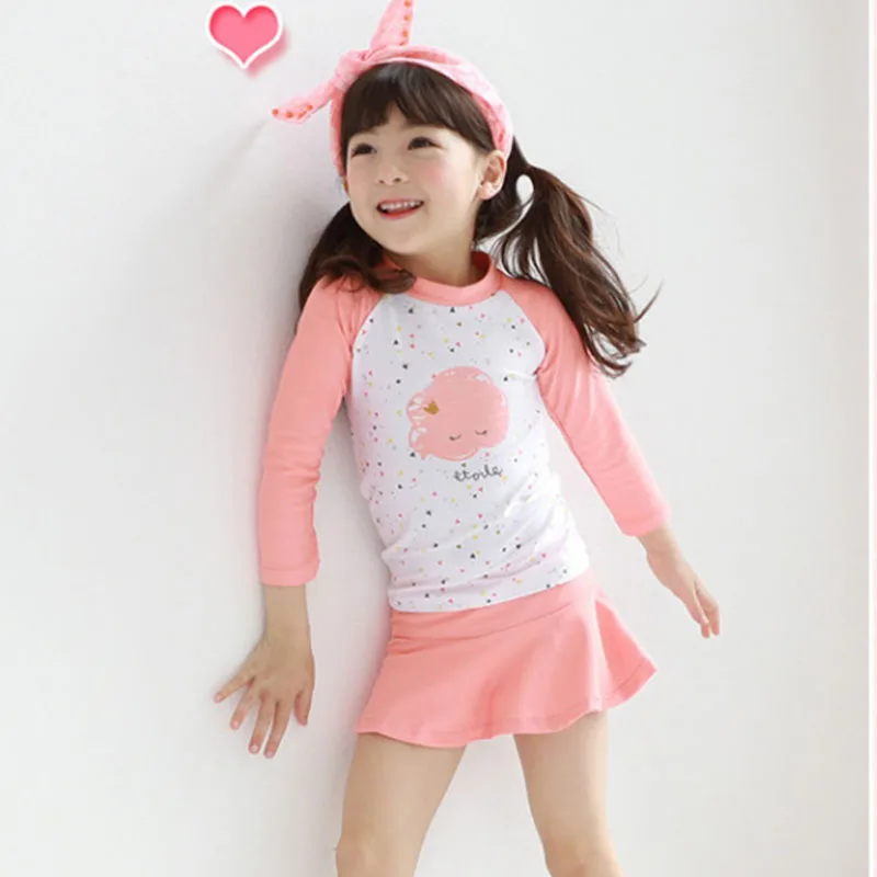 Girls Swimsuit Children's little girl middle and big child split skirt long sleeve sunscreen lovely princess