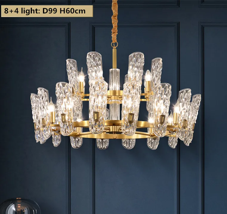 style B 12 light Современная роскошная медная светодиодная цепь для люстры E14, подвесная Регулируемая Подвесная лампа для гостиной, люстра, освещение - Цвет абажура: style B 12 light
