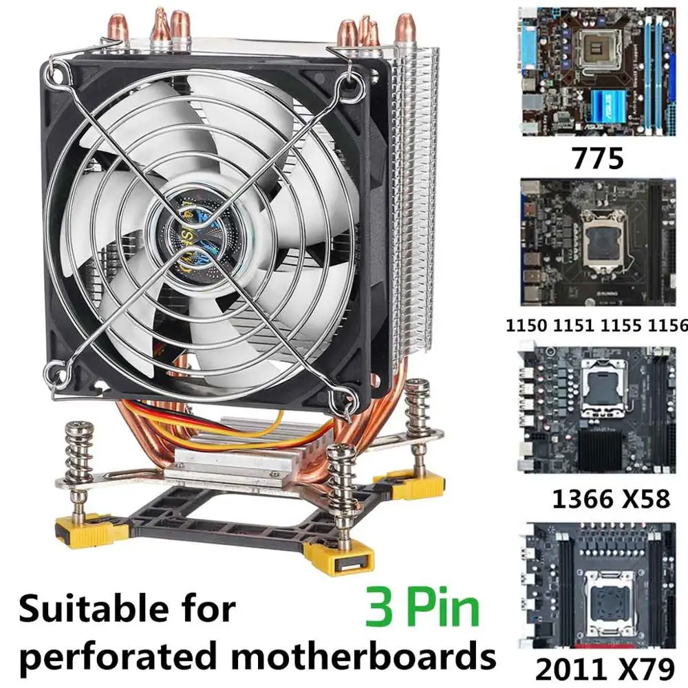9 см кулер для процессора вентилятор Радиатор 4 медные тепловые трубки 3/4Pin Вентилятор охлаждения Радиатор кулер для 115x2011X58X79X99X299 AMD3/4 - Цвет лезвия: 3Pin 115x 775 1366