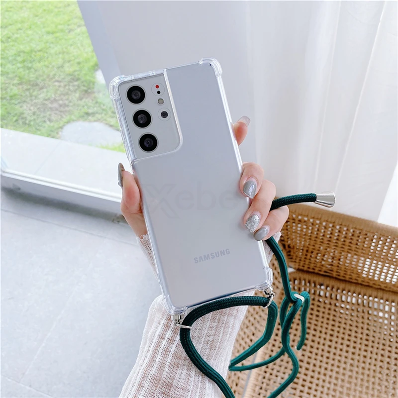 Transparent Shockproof Crossbody Necklace Phone Case with Lanyard Cord