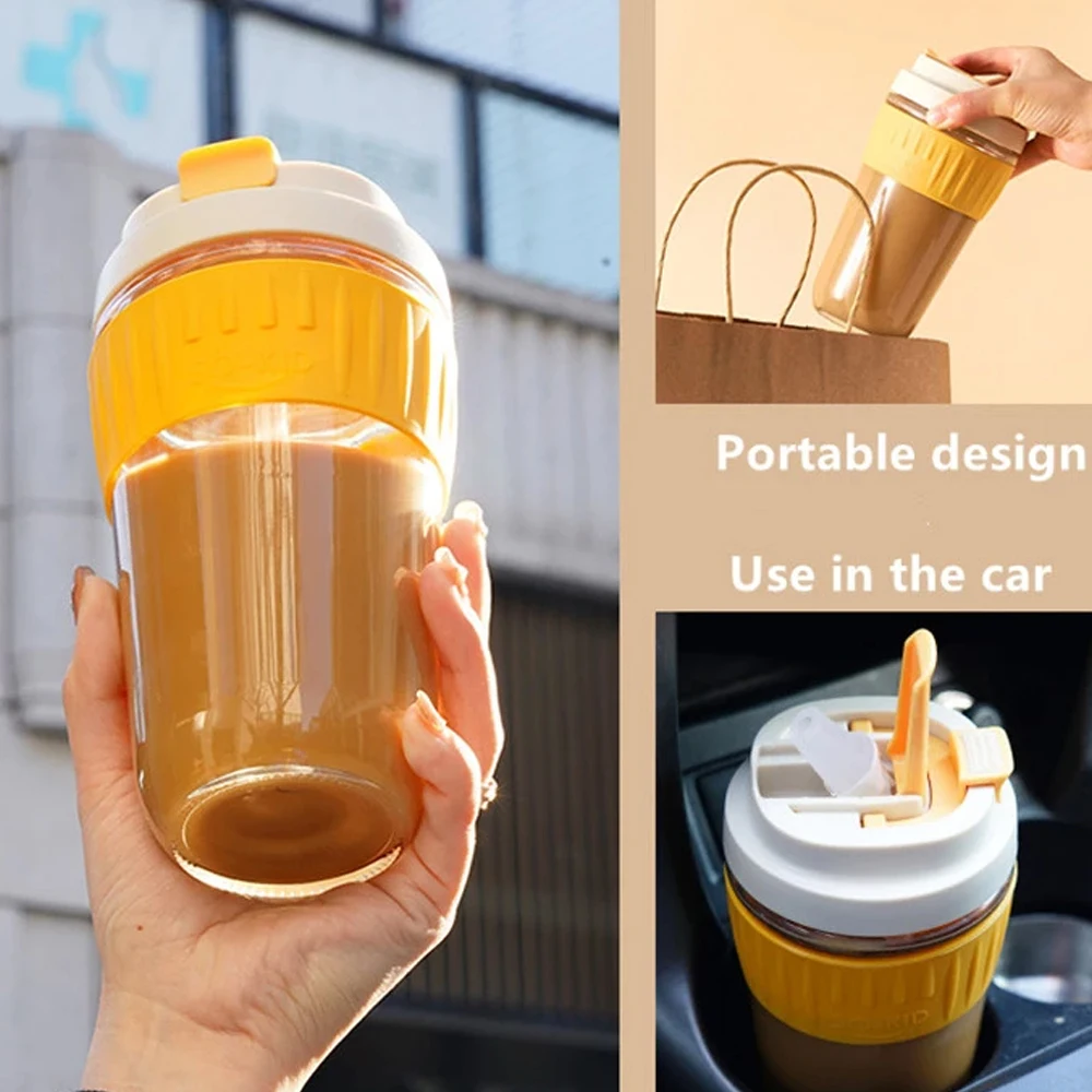 Glass Straw Milk Coffee Cup With Lid Net Red Ins Wind Portable Female  Accompanying Cold Brew Milk Tea Cup - Glass - AliExpress