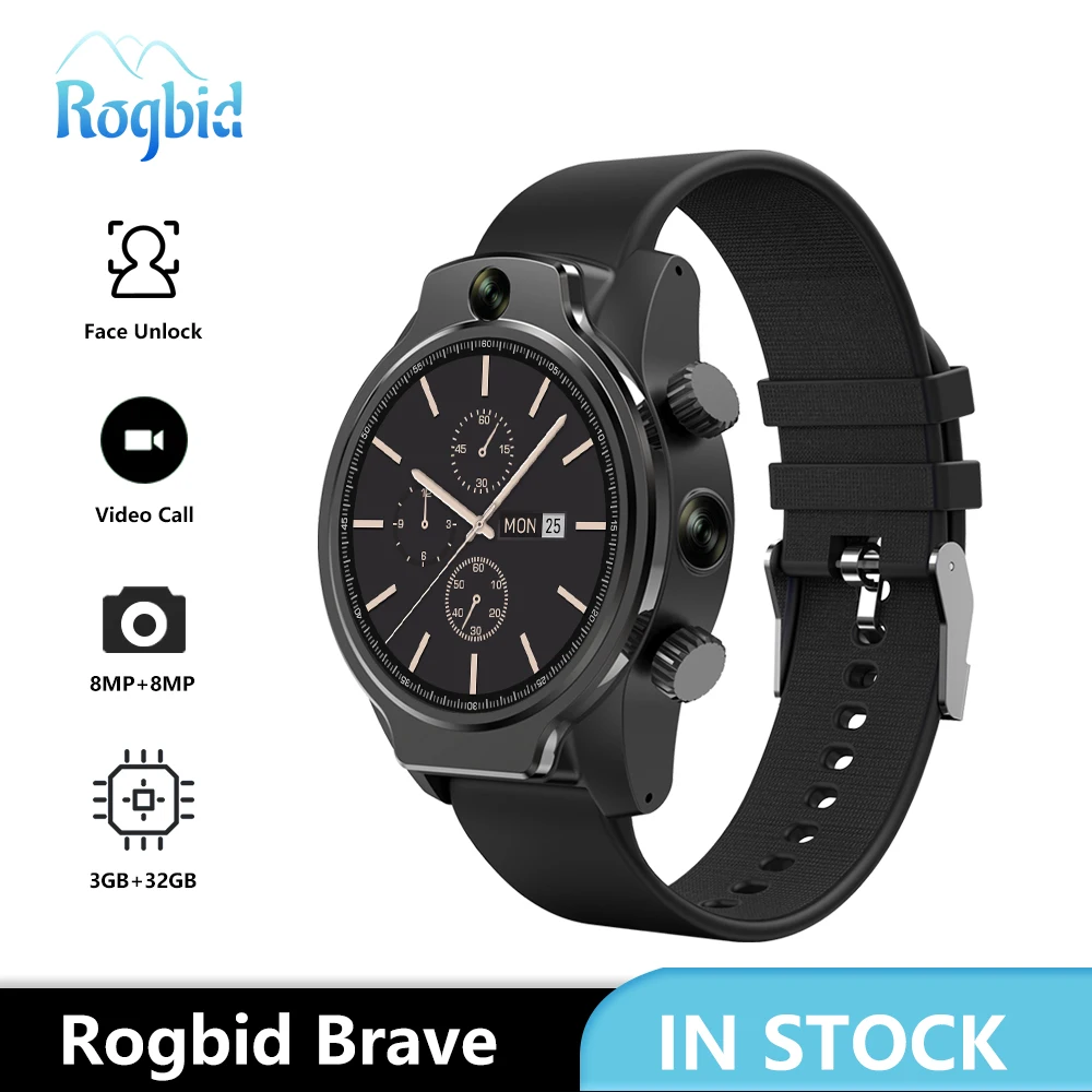 US $167.99 Rogbid Face ID Smartwatch 4G LTE SIM 3GB 32GB Smart Watches Android with GPS Dual 8MP Camera Resolution 450450 Battery1360mAh