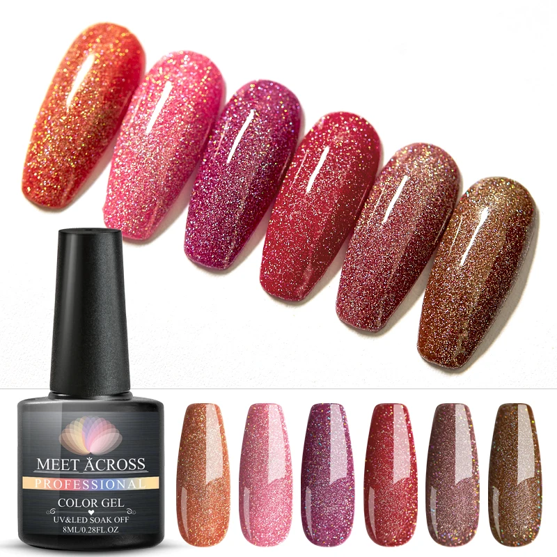 

MEET ACROSS Glitter Gel Nail Polish Paint Varnish Semi Permanent Soak Off UV LED Nails Art Gel Manicure Top Coat Hybrid Primer