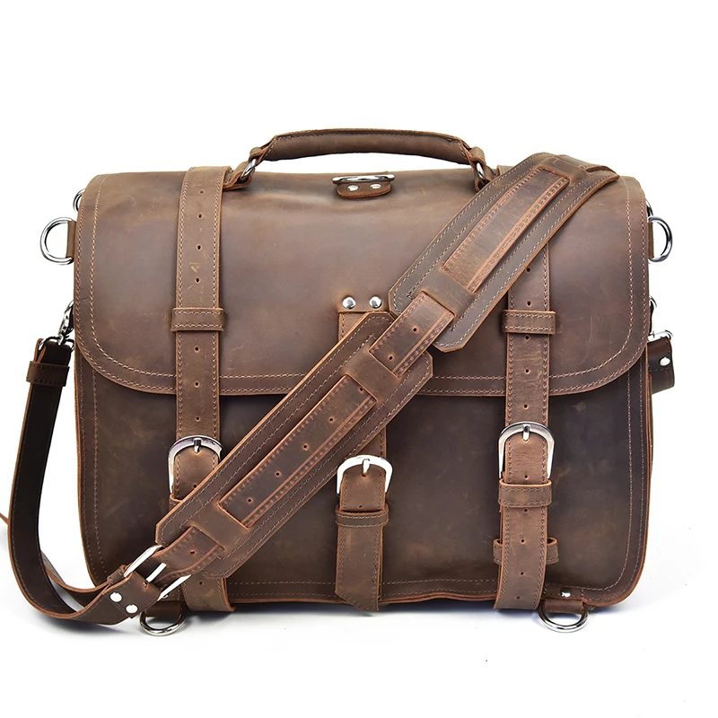 Мужской большой винтажный портфель из натуральной кожи, 15 дюймов, сумка для ноутбука, повседневная сумка на плечо, несколько функций, рюкзак, дорожная сумка