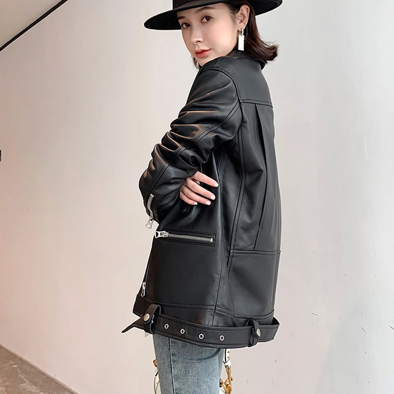 

Genuine Leather Jacket Women Autumn Winter Real Sheepskin Leather Jacket Female Warm Motorcycle Biker Jacket chaqueta mujer