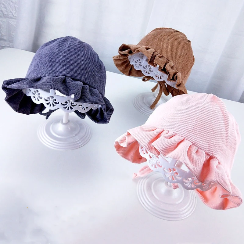 

Autumn Winter Baby Hat Corduroy Hat Boys Girls Princess Hat Lovely Ruffle Fisherman Cap