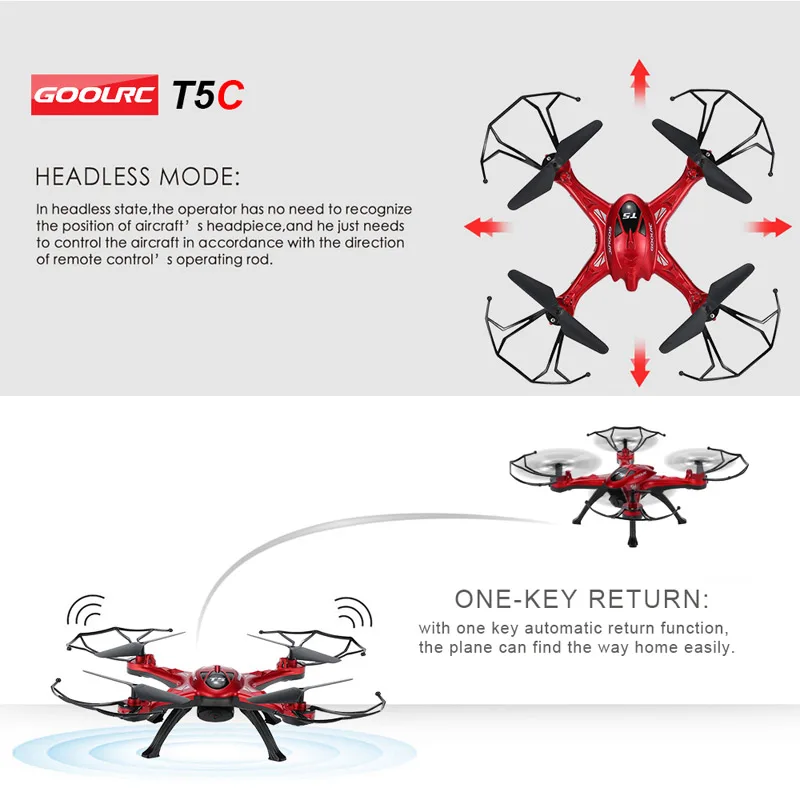 Набор T5C 2,4 ГГц 4CH 6-axis Gyro 2.0MP HD Камера Квадрокоптер с дистанционным управлением по нажатию одной кнопки возврата режим CF 360 ° выворот Функция