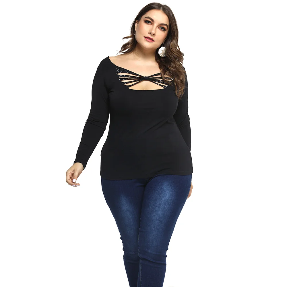 6XL, сексуальная женская футболка, женские топы, осенние Рубашки с длинным рукавом, элегантная облегающая футболка размера плюс,, уличная одежда