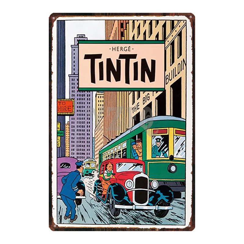 Tintin мультфильм металлическая жестяная вывеска потертый шик стены Детская комната кофе магазин домашнего искусства ремесло Тики Бар Декор 30X20 см DU2993 - Цвет: DU2982