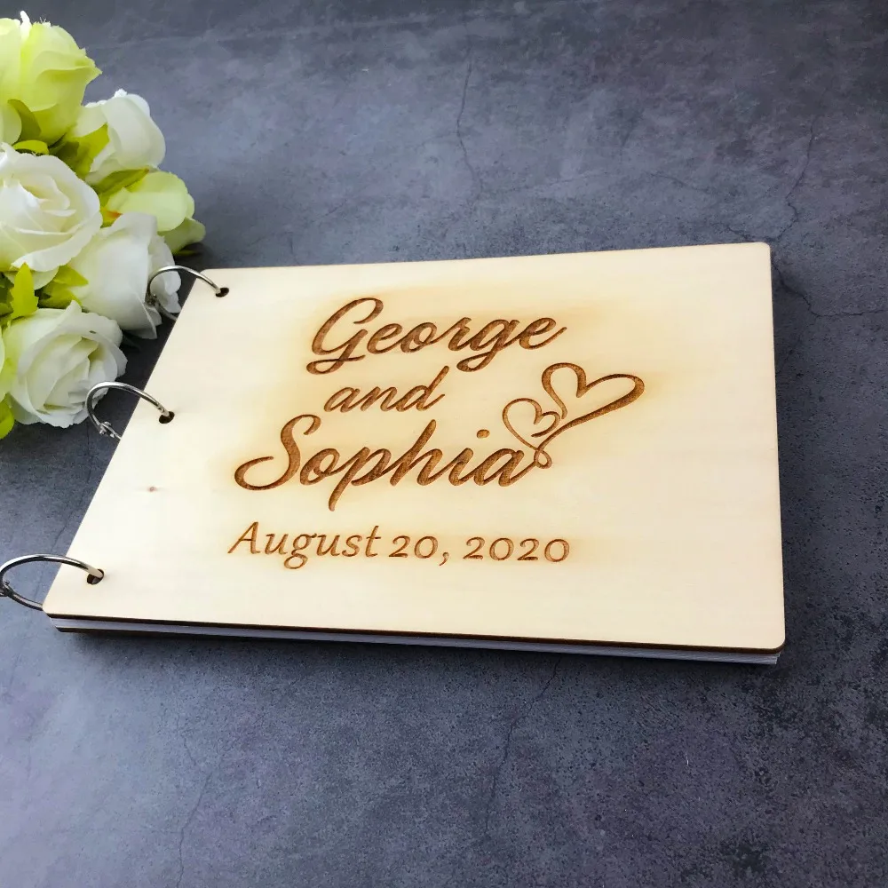 Custom Wood Cover Guest Book Wedding Memory Album Gift For Couple Personalized Baptism Party Signature Rustic Guest Book (2)