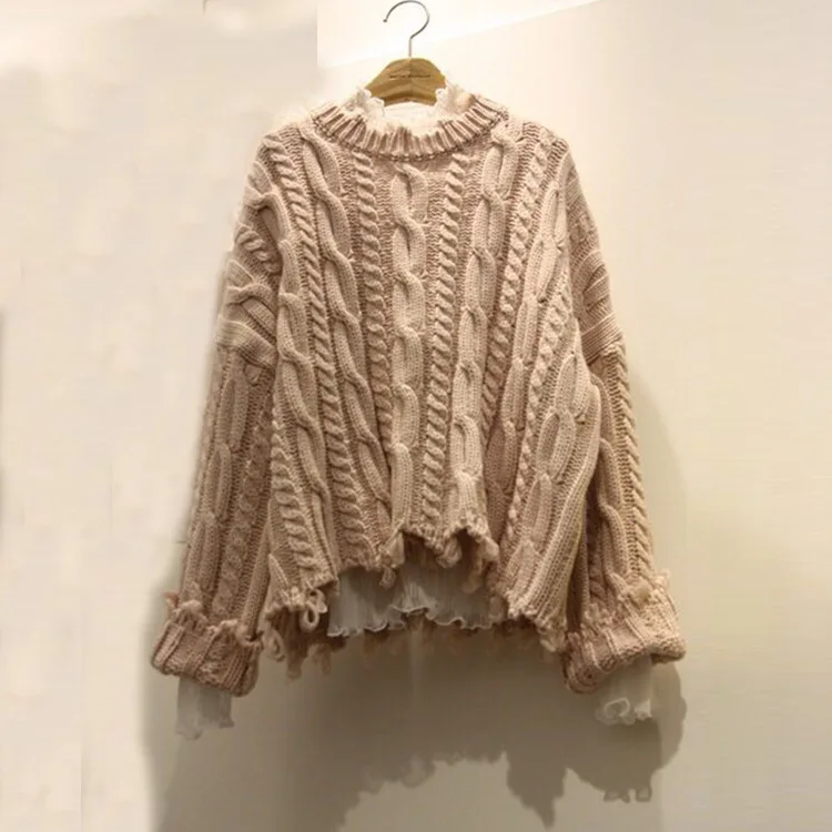 

Gentle Early Autumn Laziness-Style Irregular Hollow out Sweater 2019 New Style Loose-Fit Frayed off-Shoulder Crew Neck Woolen Sw