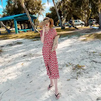 

Wild tea Sicily rose tea dress feminine sexy goddess of French wrapped in thin floral dress