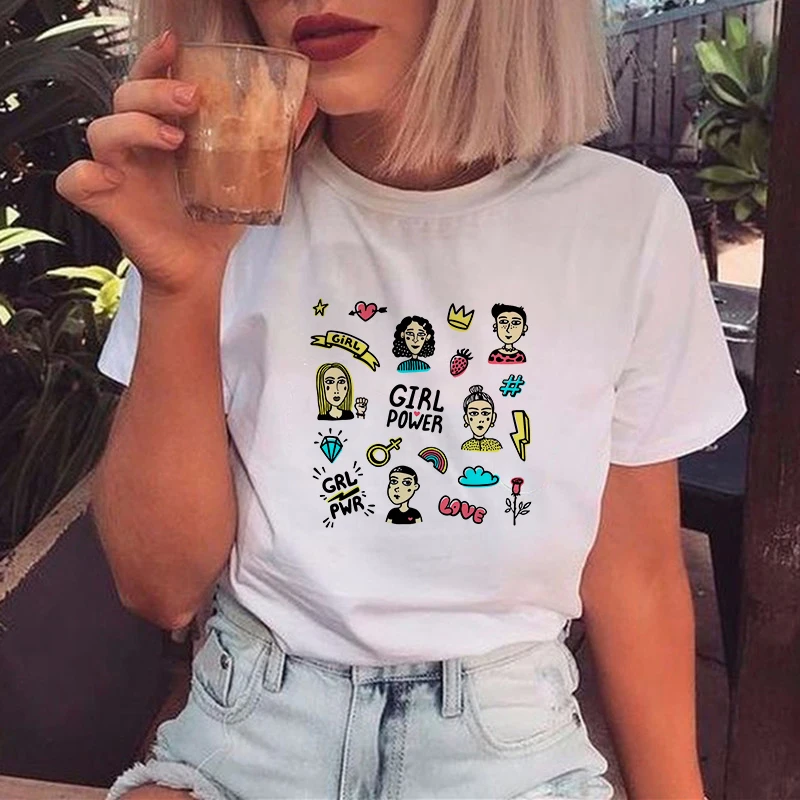 

Showtly Girl Power Women T Shirt 90s Ulzzang Harajuku T Shirt Dropshipping Korean Clothes Oversized Short Sleeve