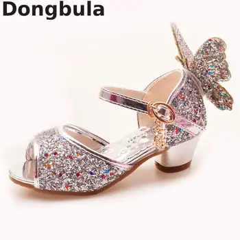 

Child Spring Girls Shoes High Heel Sandals Rhinestone Butterfly Pink Latin Dance Party Shoes Kids Dress Princess Wedding Shoes
