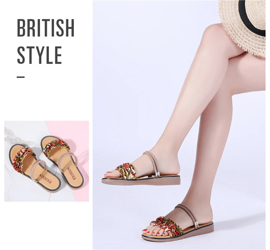 Summer women sandals flower flat Sandals women flat rubber Sandalias slippers ladies flat low heel slides sandals