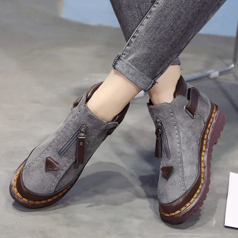 

Women Ankle Boots Spring Plus Size Female Short Booties Platform Retro Nebuck Fashion Zipper Casual Woman's Shoes