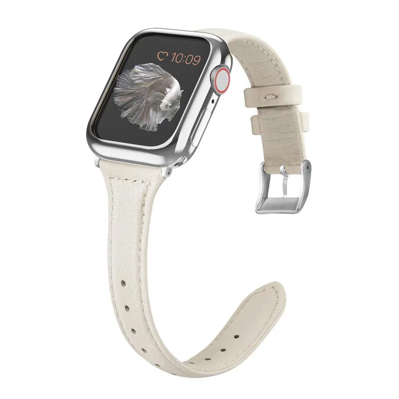 Для Apple watch band 38 мм 40 мм 42 мм 44 мм ремешок из натуральной кожи с мягким защитным чехлом из ТПУ для iWatch series 4 3 2 1 - Цвет ремешка: Beige