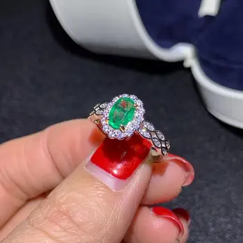 

shilovem 925 sterling silver Natural emerald rings fine Jewelry plant Christmas gift new plant open ring 5*7mm dj0507661agml