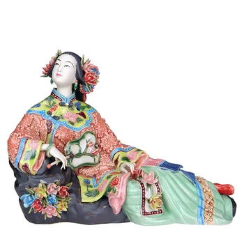 

Classical Ladies Spring Craft Painted Art Figure Statue Ceramic Antique Chinese Porcelain Figurine Home Decorations