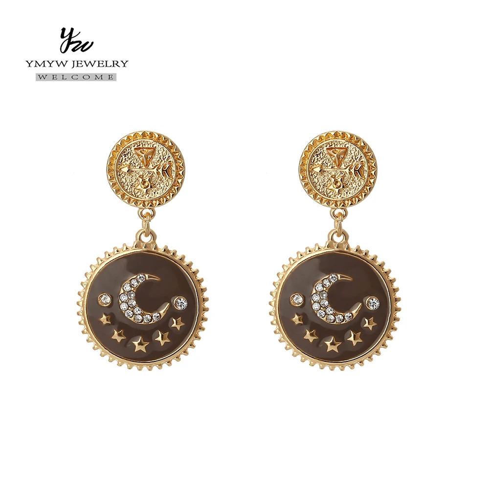 

YMYW Fashion Gold Zinc Alloy Enamel Drop Earrings Exquisite Moon Stars Dangle Earrings for Women Girls Party Brincos Bijoux