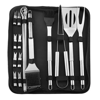 

20pcs/set Stainless Steel BBQ Barbecue Grilling Tools Set Camping Outdoor Cooking Tools Kit Carry Utensil Accessories