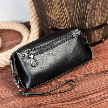 

Men Clutch Hand Bag PU Leather Front Back Zippers Pockets Boyfriend Hand Bag