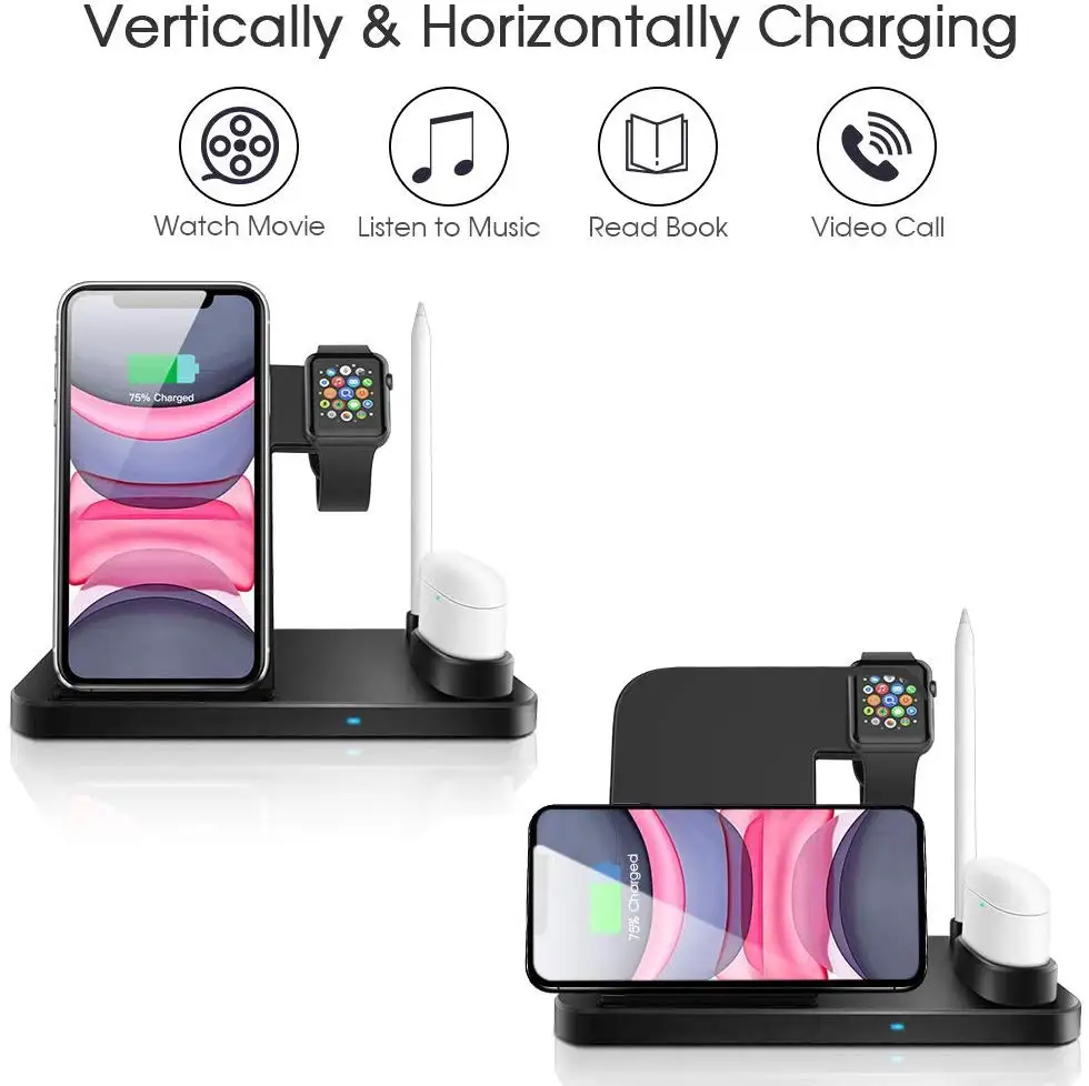 Doca de Carregamento Rápido para Apple qi sem Fio 3 em 1 Dcae Carregador w Estação Ver 5 4 2 Airpods Iphone 11 Pro xs xr x 8 Suporte 3 qi 10 5 Cheap Carregadores sem Fio