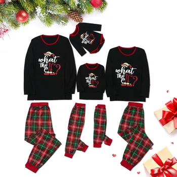 価格 #50クリスマス女性ママの手紙格子縞のファッションかわいいプリント長袖トップブラウス + パンツファミリー服パジャマ новый год
