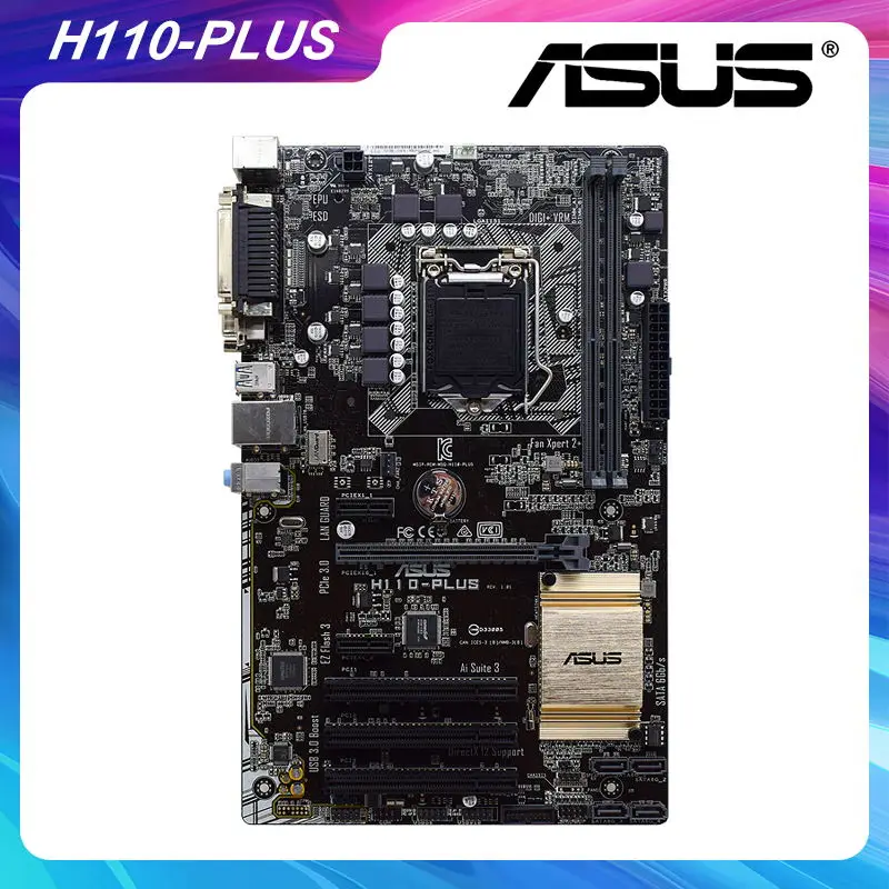 Материнская плата LGA 1151 ASUS H110-PLUS Intel H110 десктопная материнская DDR4 32 Гб 2133 МГц