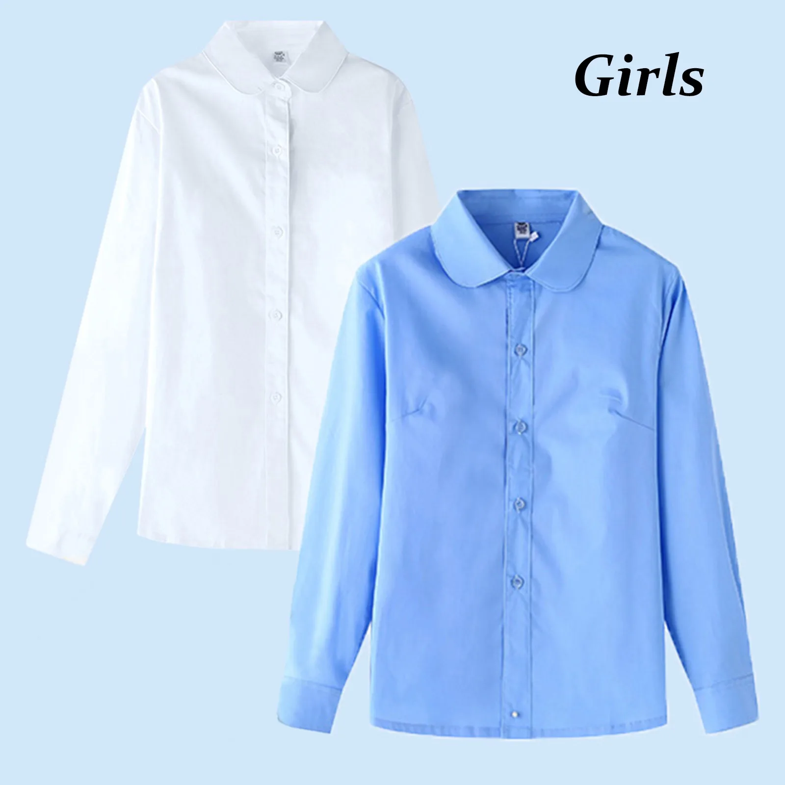 Autumn Teen Baby Girls Button Shirts Tops Turn-down Collar White Blouse Formal Wear Kids Spring Cotton School Uniform Set