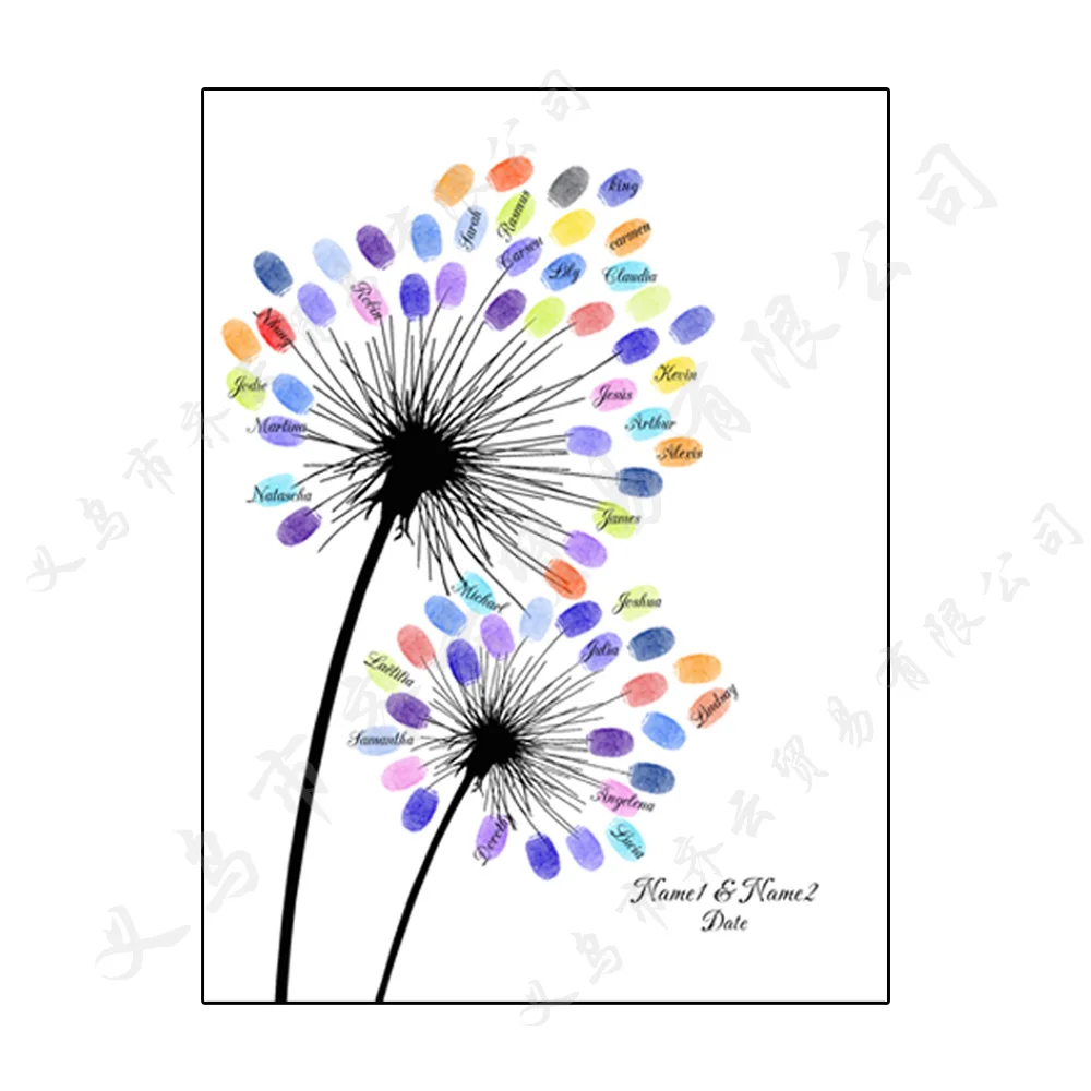 

Customized Wedding Signature Guest Books Dandelion Fingerprint Sign Anniversary Guest Book Wedding DIY Fingerprint Painting