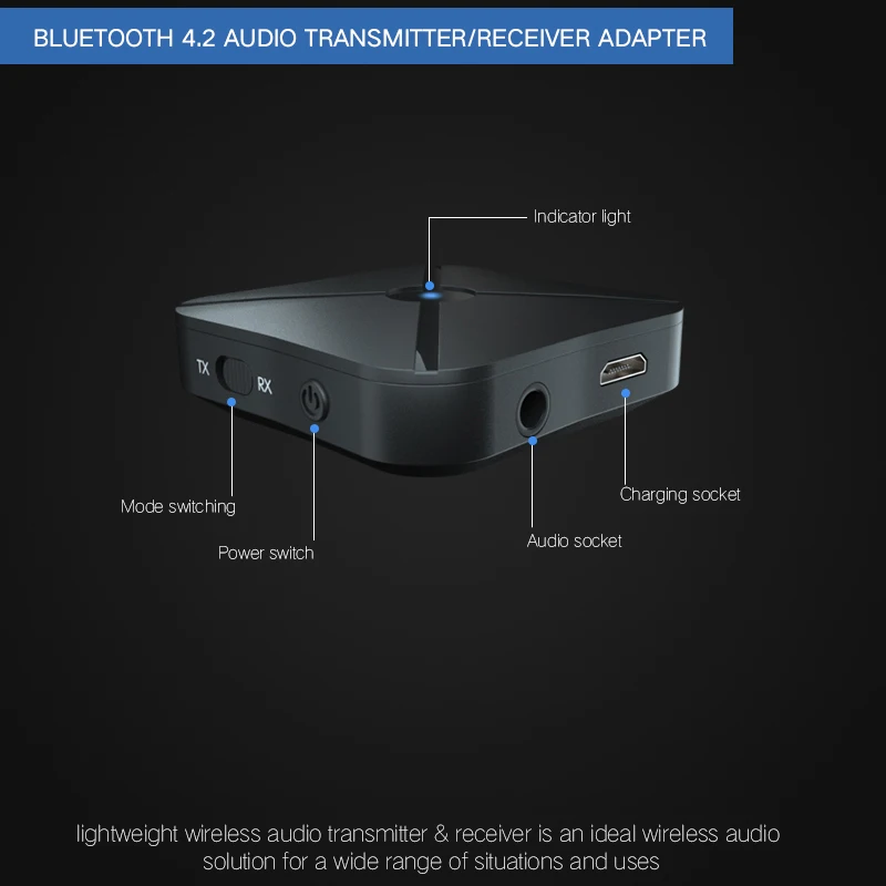 Kebidu беспроводной 2 в 1 Bluetooth 4,2 приемник Bluetooth передатчик адаптер аудио с 3,5 мм AUX аудио для домашнего ТВ MP3 ПК