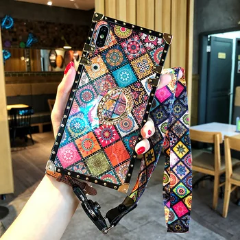 

Luxurious Retro National Square Phone Case For IPhone 11 Pro XS Max X Xr7 8 6S Plus Fashionable New Ring Bracket Back Cover