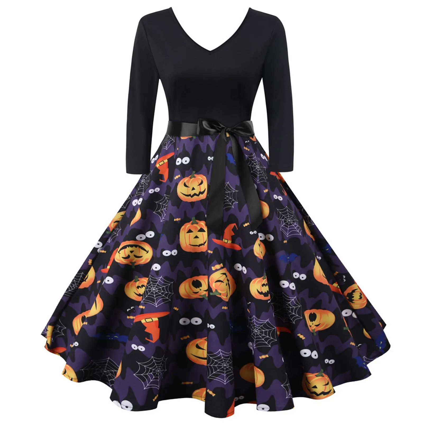 Women's Halloween New Pattern V-neck Long Sleeve Sexy Fashion Printing Dress Autumn And Winter Vintage Dress Vestido Mujer 2021 1