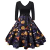 Women's Halloween New Pattern V-neck Long Sleeve Sexy Fashion Printing Dress Autumn And Winter Vintage Dress Vestido Mujer 2021 1
