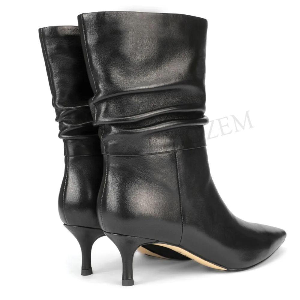 LAIGZEM/женские ботинки из высококачественной кожи; зимние ботинки без застежки на каблуке «рюмочка»; Botas Chaussure; женская обувь; размер 34-39