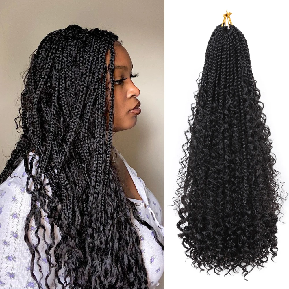 8 Packs 20 inch Wavy Small Box Braids Crochet Hair Extensions, Human Hair Extensions Wave Crochet Box Braid Hair Natural Synthetic Braiding Hair