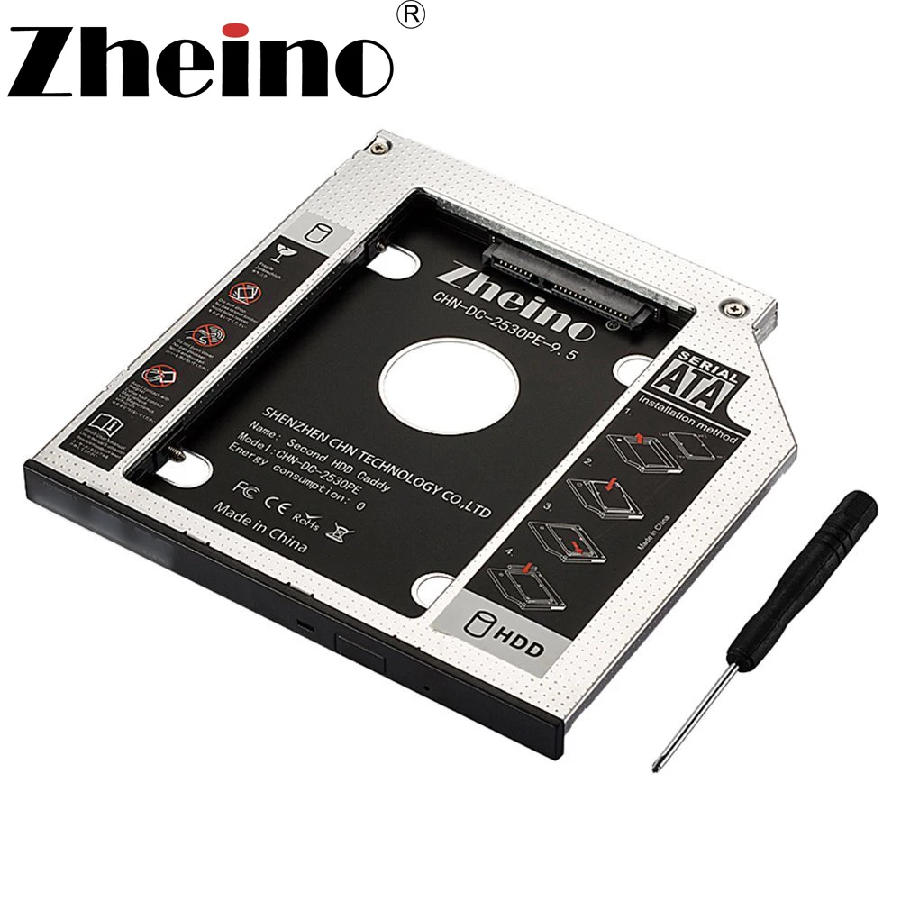 Zheino Алюминиевый жесткий диск 9 5 мм 2 й SSD Caddy SATA к рамка HDD чехол адаптер отсек для