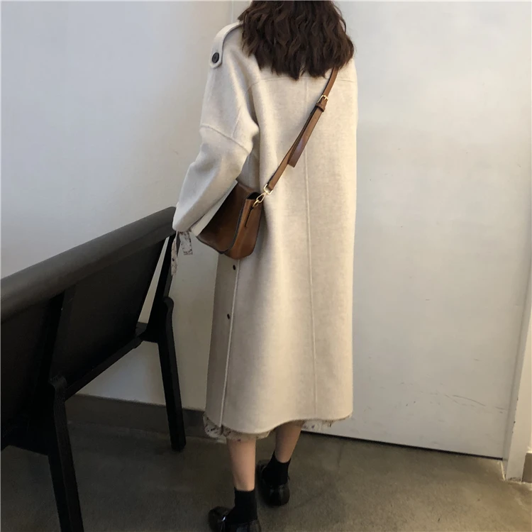 Корейское повседневное манто Femme Hiver отложной воротник Высокая улица теплое женское длинное пальто осень зима шерстяное Женское пальто