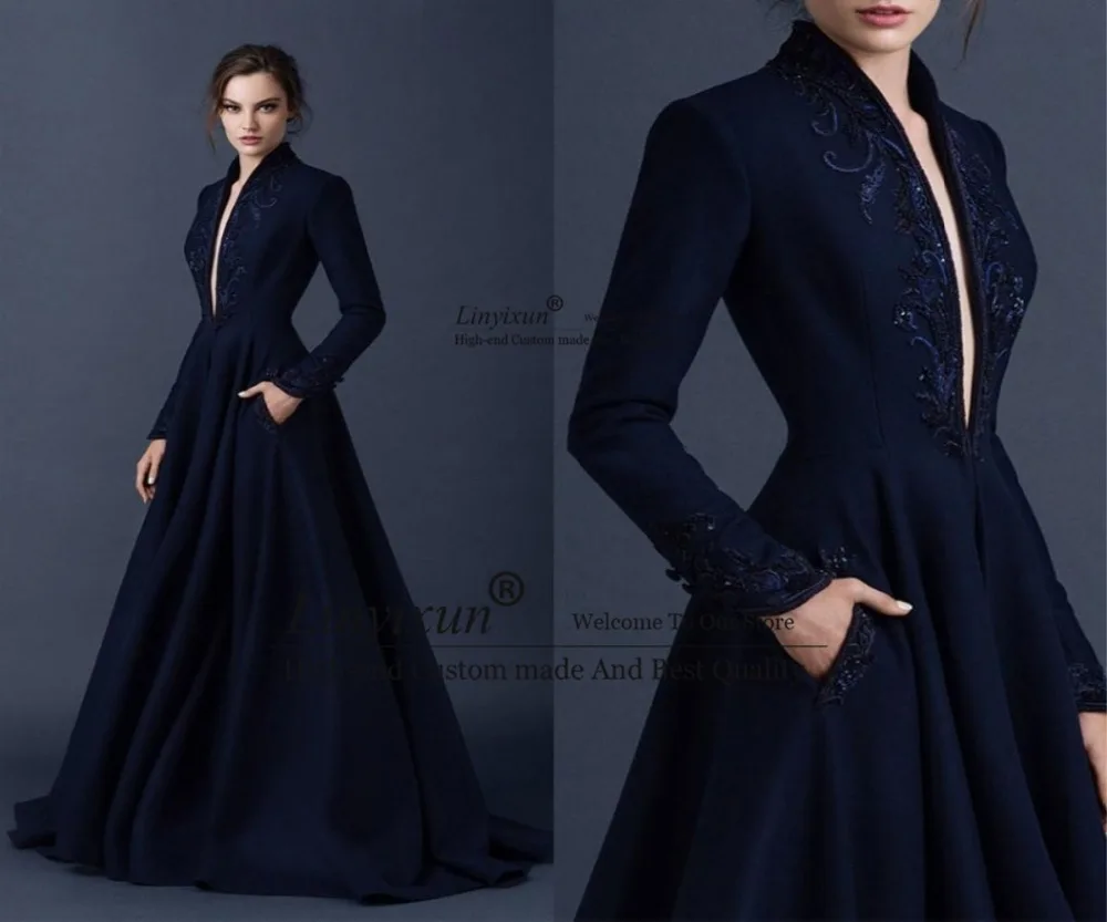 navy-blue-satin-evening-dresses-embroidery