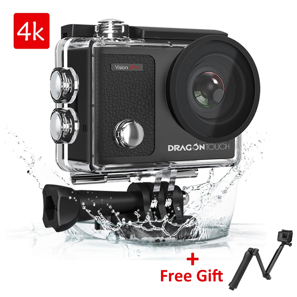 Dragon Touch 4K Action Camera 16MP Vision 3 Underwater Waterproof Camera 170 ° Wide Angle WiFi Sports Camera with Remote Control action camera deals