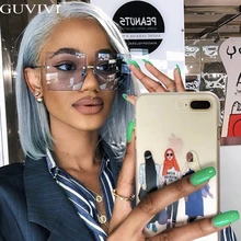 Большие Квадратные Солнцезащитные очки без оправы, женские модные ретро очки, сексуальные красные коричневые тонированные цветные линзы UV400