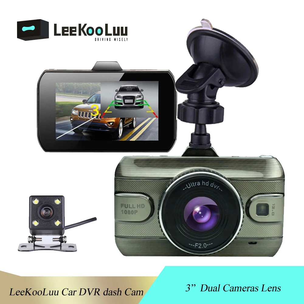 

LeeKooLuu Car DVR 2 Cameras Lens 3.0" Dash Camera Dual Lens With Rearview Camera Video Recorder Auto Registrator Dvrs Dash Cam