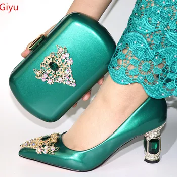 

doershow Italian Shoes With Matching Bags Set Italy African Women's Party Shoes and Bag Sets green Color Women shoes!!SKK1-20