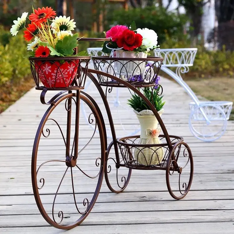 Iron Plant Shelf Flower Rack Nordic Metal Floor Shelf Multi-layer Bicycle Metal Shelves Plants Stand Outdoor Garden Decors
