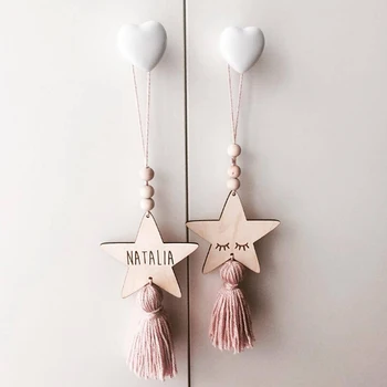 

Nordic Style Wall Hanging Ornament For Photography Props Cute Star Shape Wooden Beads Tassel Pendant Baby Room Decoration