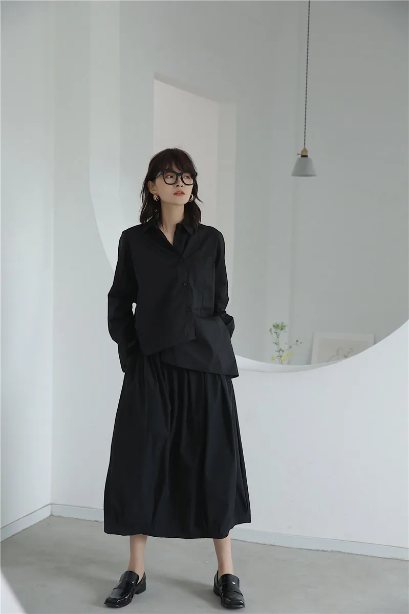 XITAO/винтажная рубашка с асимметричным карманом и отложным воротником, однобортные блузки в Корейском стиле с длинными рукавами для женщин